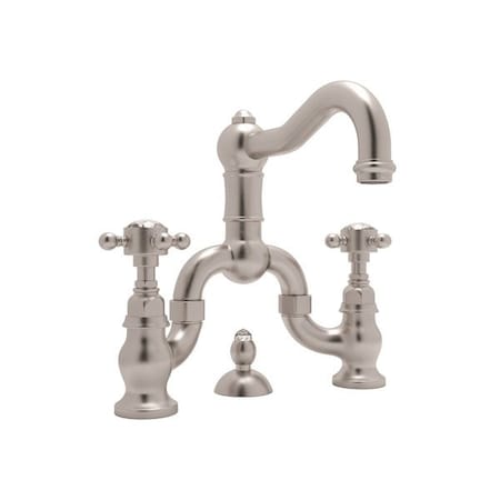 Rohl Italian Bath Deck Mounted Lavatory Bridge Faucet In Satin Nickel A1419XCSTN-2